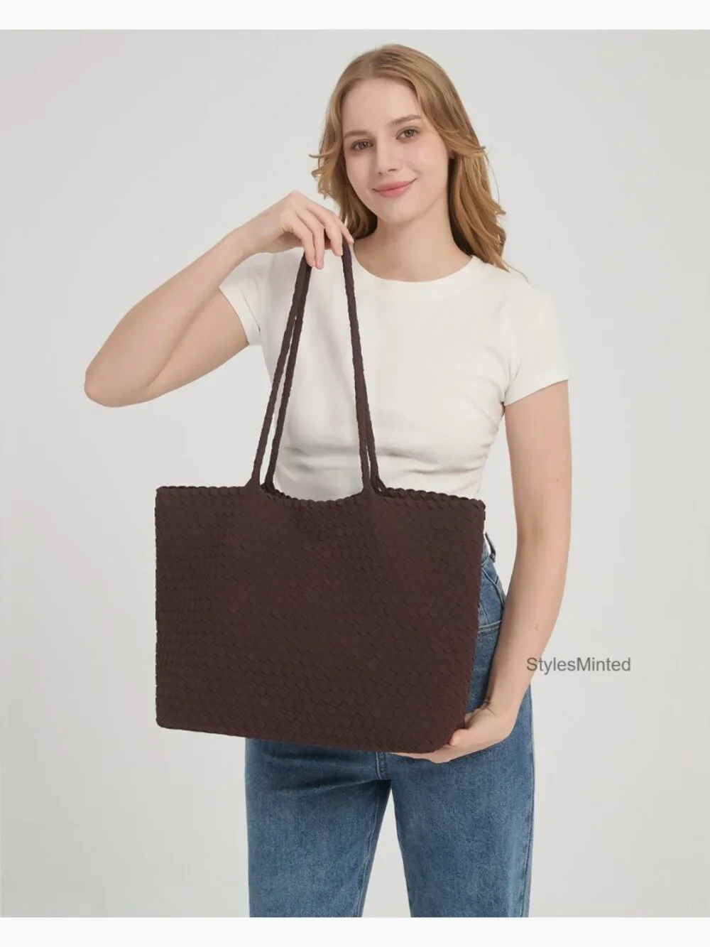Handwoven Faux Suede Tote Set with Matching Pouch, Soft Shoulder Bag